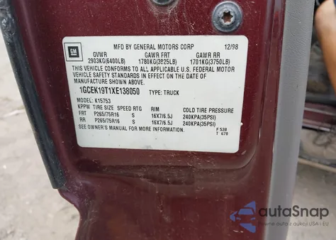 1999 Chevrolet Silverado 1500 Ls from USA, damaged, VIN 1GCEK19T1XE138050